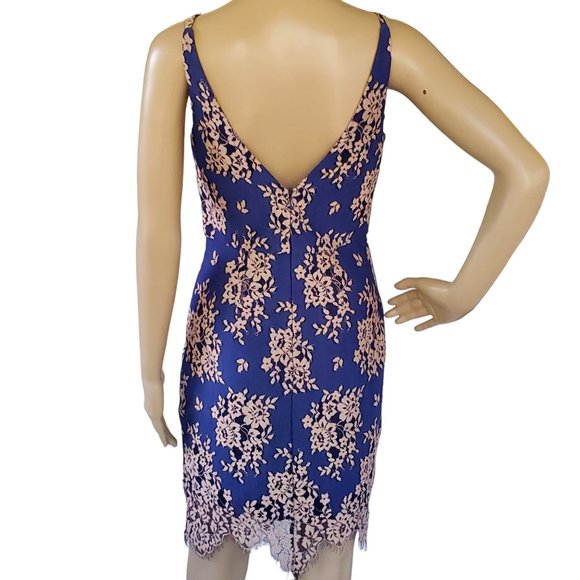 Minuet Fitted Bodycon Dress Women's S Blue V Neck Spaghetti Strap Lined Zipper - Picture 5 of 15